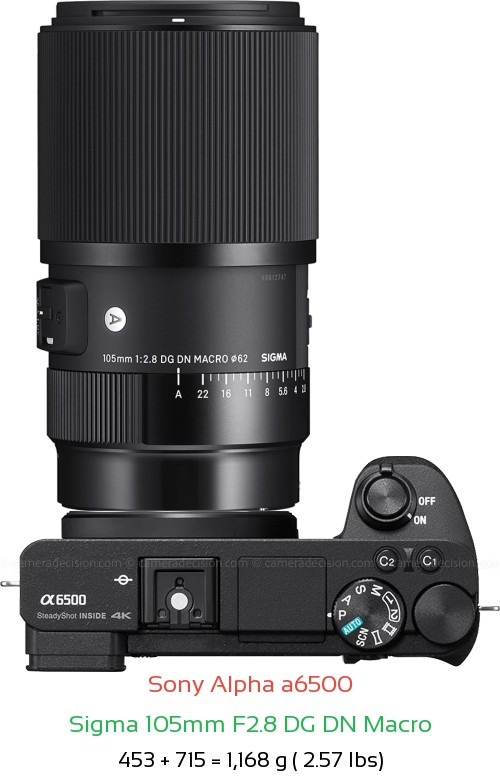 Sony A6500 with Sigma 105mm F2.8 DG DN Macro Lens Size