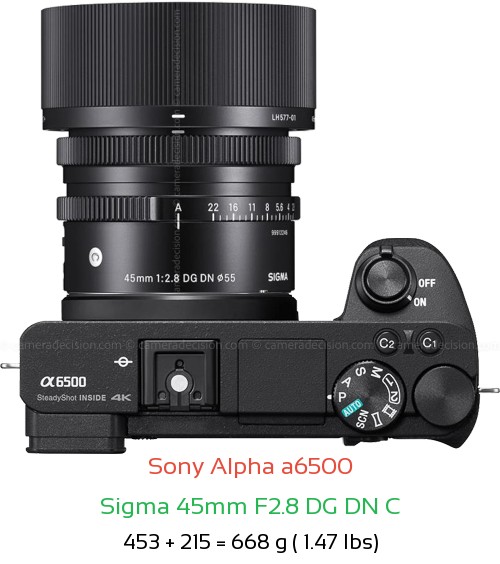 Sony A6500 with Sigma 45mm F2.8 DG DN C Lens Size