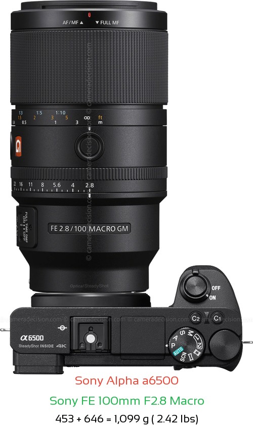 Sony A6500 with Sony FE 100mm F2.8 Macro Lens Size
