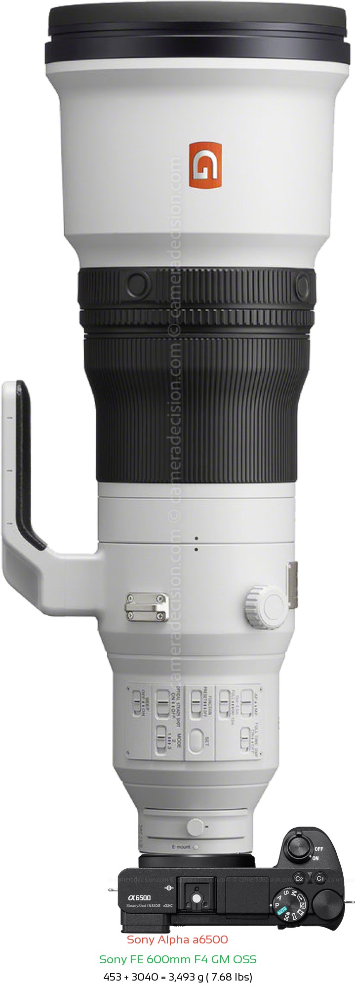 Sony A6500 with Sony FE 600mm F4 GM Lens Size