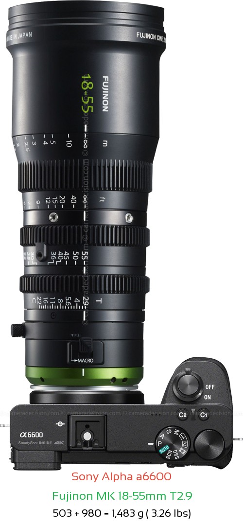 Sony A6600 with Fujinon MK 18-55mm T2.9 Lens Size