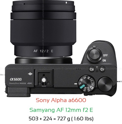 Sony A6600 with Samyang AF 12mm f2 E Lens Size