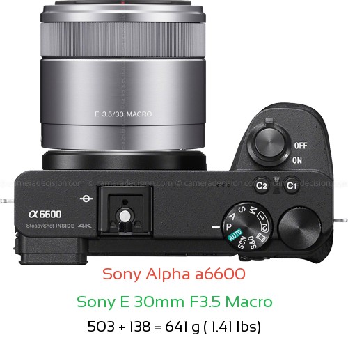 Sony A6600 with Sony E 30mm F3.5 Macro Lens Size