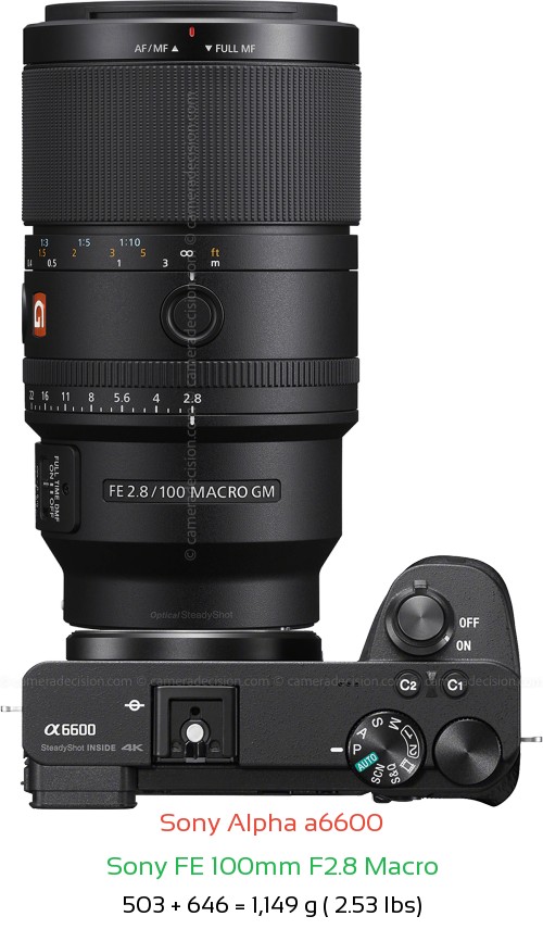 Sony A6600 with Sony FE 100mm F2.8 Macro Lens Size