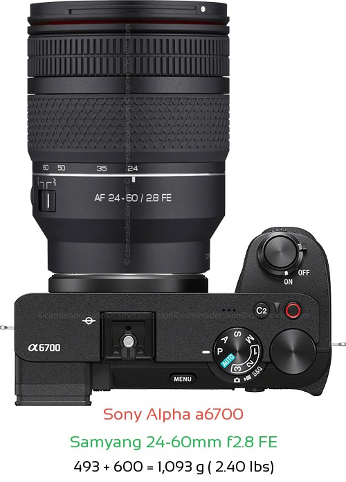 Sony A6700 with Samyang 24-60mm f2.8 FE Lens Size