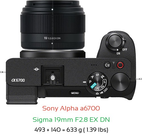 Sony A6700 with Sigma 19mm F2.8 EX DN Lens Size