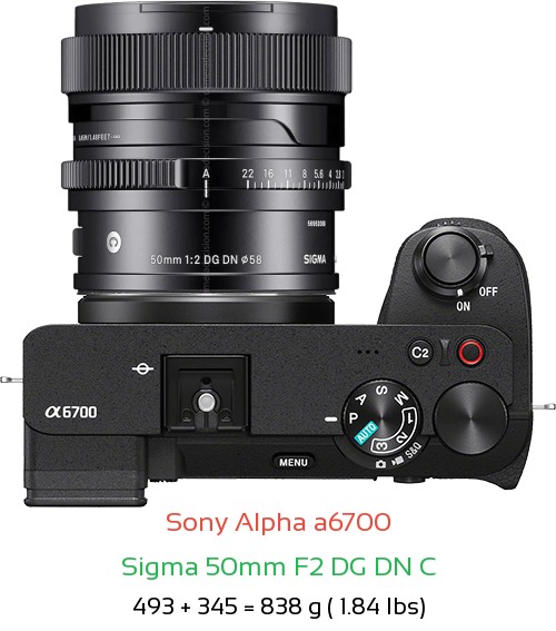 Sony A6700 with Sigma 50mm F2 C Lens Size