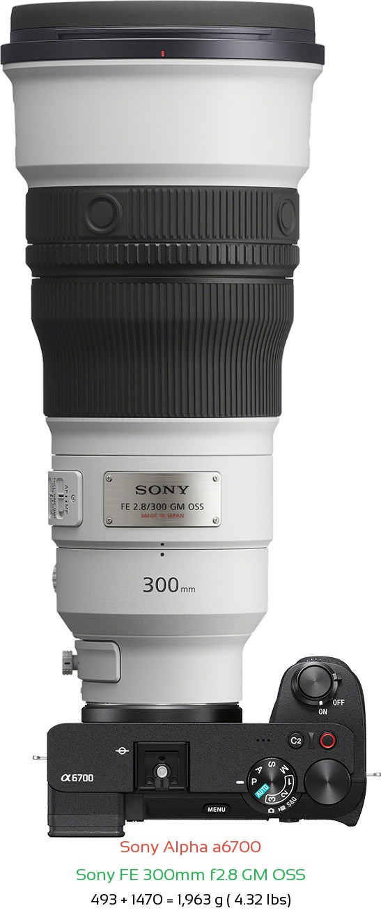 Sony A6700 with Sony FE 300mm f2.8 GM Lens Size