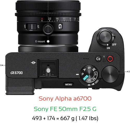Sony A6700 with Sony FE 50mm F2.5 G Lens Size