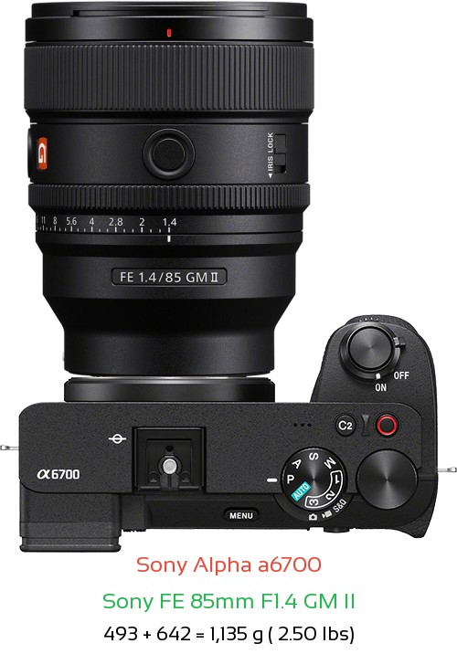 Sony A6700 with Sony FE 85mm F1.4 GM II Lens Size