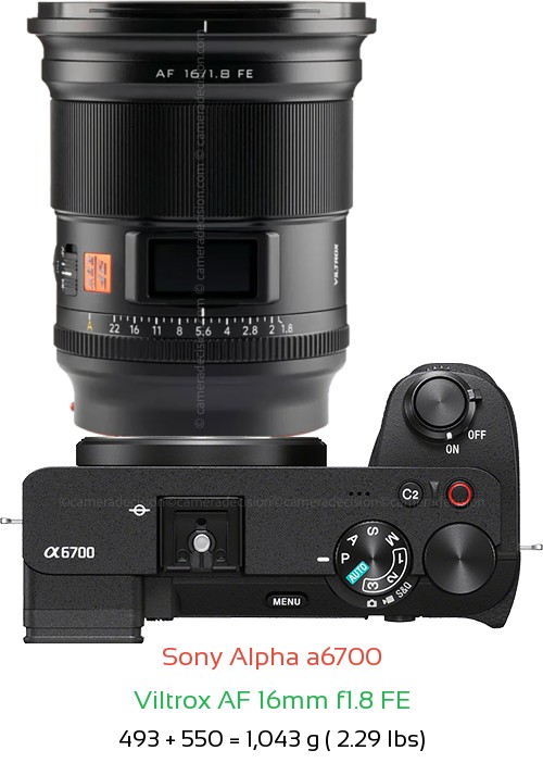 Sony A6700 with Viltrox AF 16mm f1.8 FE Lens Size