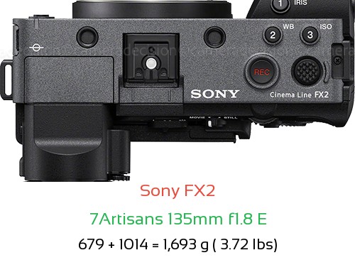 Sony FX2 with 7Artisans 135mm f1.8 E Lens Size