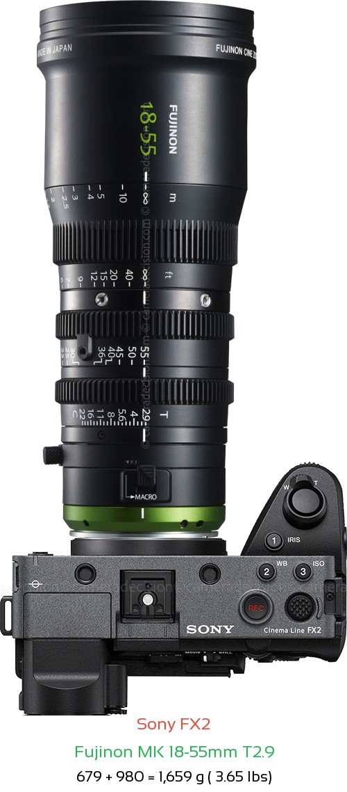 Sony FX2 with Fujinon MK 18-55mm T2.9 Lens Size