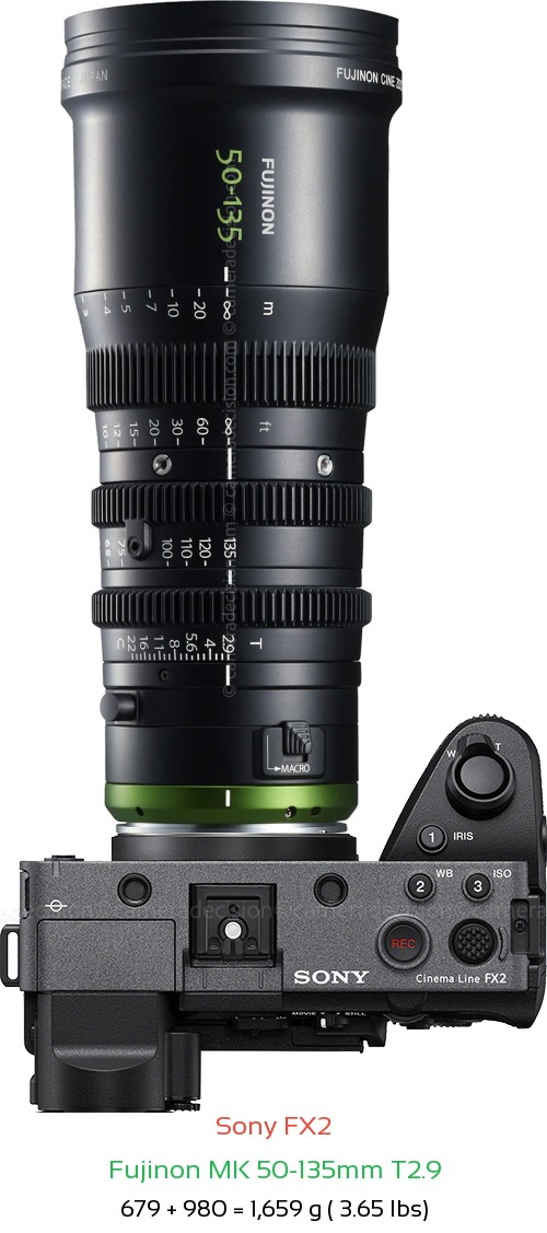 Sony FX2 with Fujinon MK 50-135mm T2.9 Lens Size