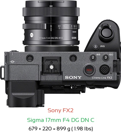 Sony FX2 with Sigma 17mm F4 DG DN C Lens Size