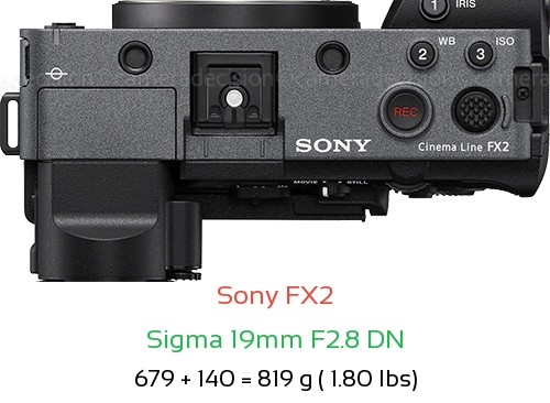 Sony FX2 with Sigma 19mm F2.8 DN Lens Size