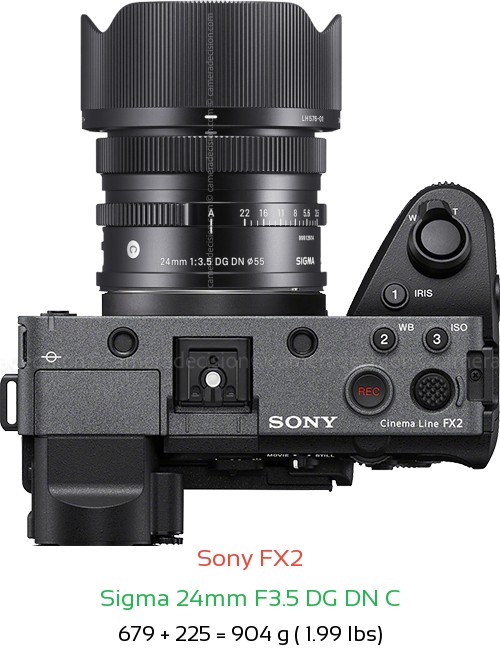 Sony FX2 with Sigma 24mm F3.5 DG DN C Lens Size