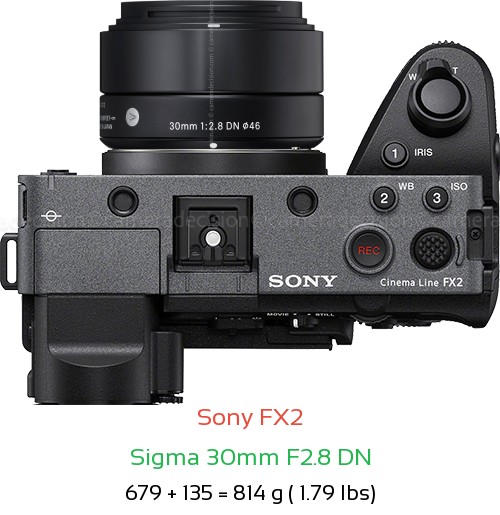 Sony FX2 with Sigma 30mm F2.8 DN Lens Size