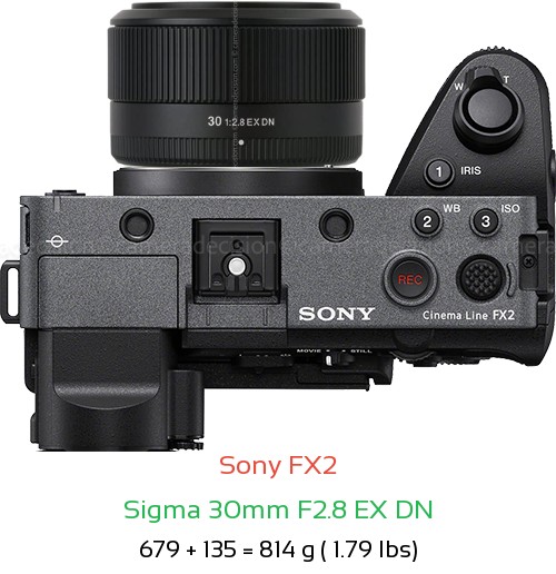 Sony FX2 with Sigma 30mm F2.8 EX DN Lens Size