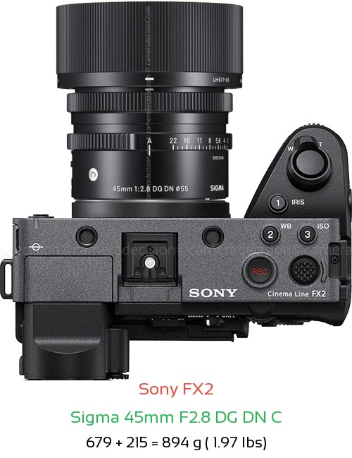 Sony FX2 with Sigma 45mm F2.8 DG DN C Lens Size