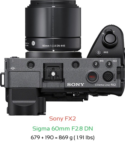 Sony FX2 with Sigma 60mm F2.8 DN Lens Size