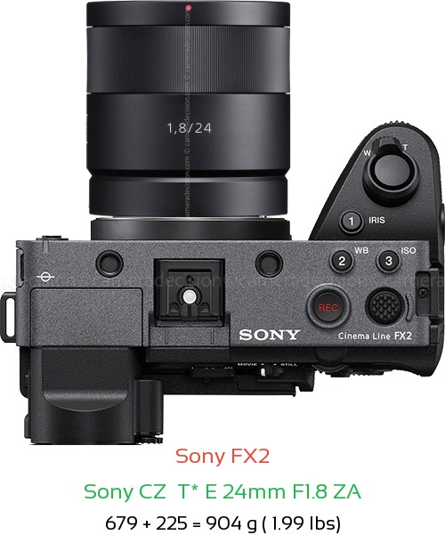 Sony FX2 with Sony CZ  T* E 24mm F1.8 ZA Lens Size