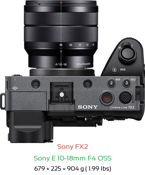 Sony FX2 with Sony E 10-18mm F4 OSS Lens Size