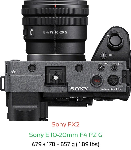 Sony FX2 with Sony E 10-20mm F4 PZ G Lens Size