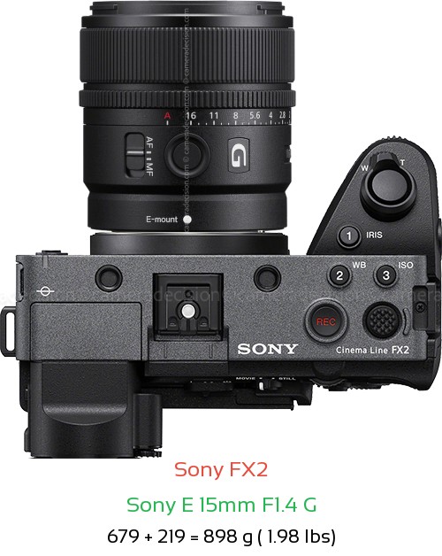Sony FX2 with Sony E 15mm F1.4 G Lens Size