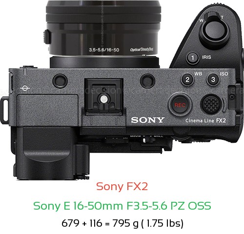 Sony FX2 with Sony E 16-50mm F3.5-5.6 PZ OSS Lens Size