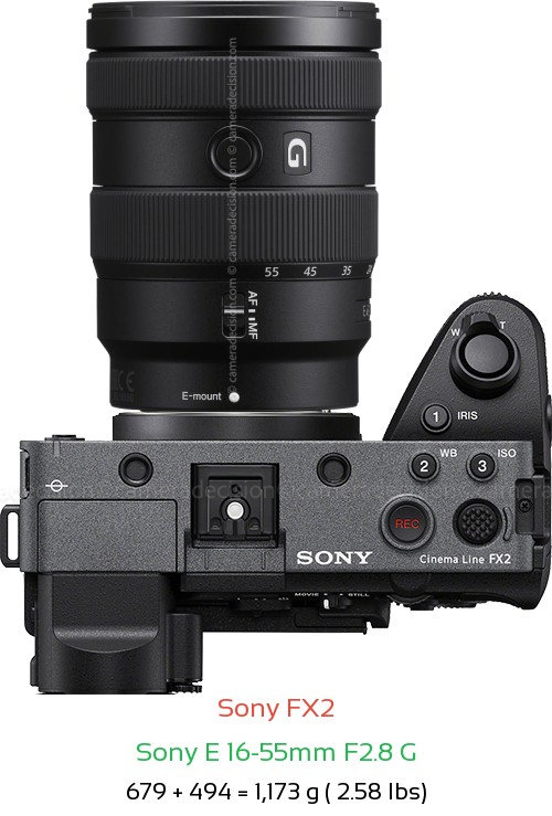Sony FX2 with Sony E 16-55mm F2.8 G Lens Size