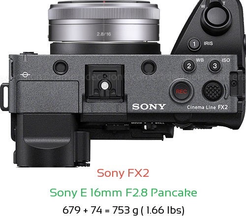 Sony FX2 with Sony E 16mm F2.8 Pancake Lens Size