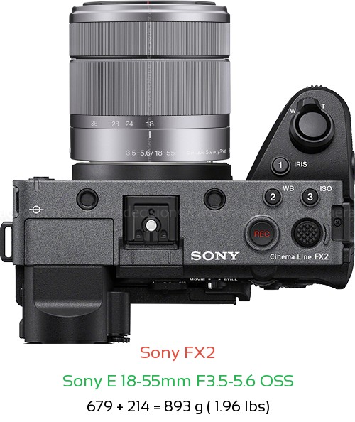 Sony FX2 with Sony E 18-55mm F3.5-5.6 OSS Lens Size