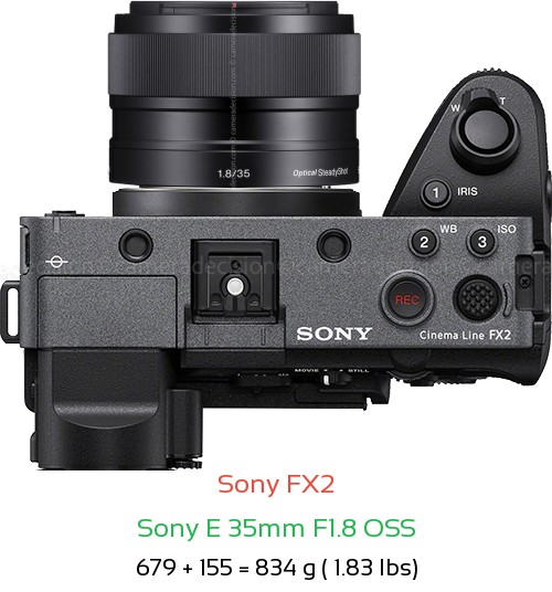 Sony FX2 with Sony E 35mm F1.8 OSS Lens Size