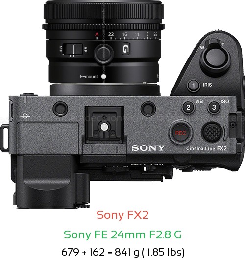 Sony FX2 with Sony FE 24mm F2.8 G Lens Size