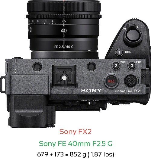 Sony FX2 with Sony FE 40mm F2.5 G Lens Size