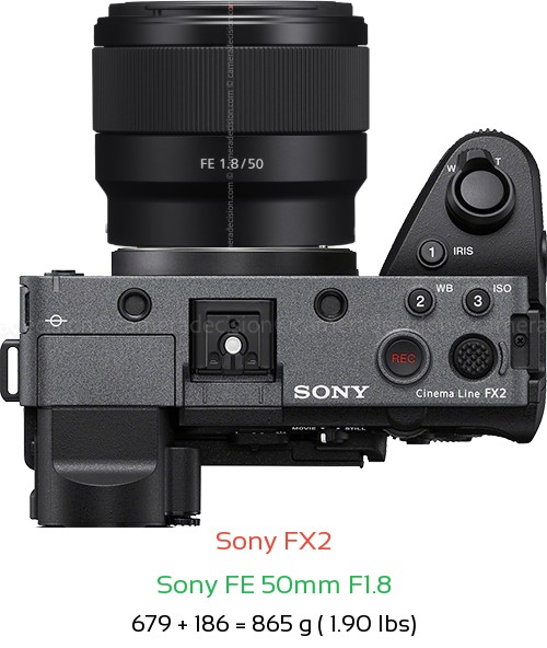 Sony FX2 with Sony FE 50mm F1.8 Lens Size