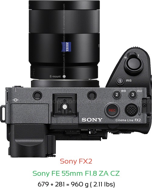 Sony FX2 with Sony FE 55mm F1.8 ZA CZ Lens Size