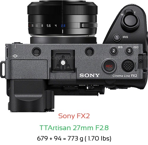 Sony FX2 with TTArtisan 27mm F2.8 Lens Size