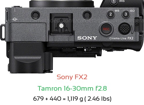 Sony FX2 with Tamron 16-30mm f2.8 Lens Size
