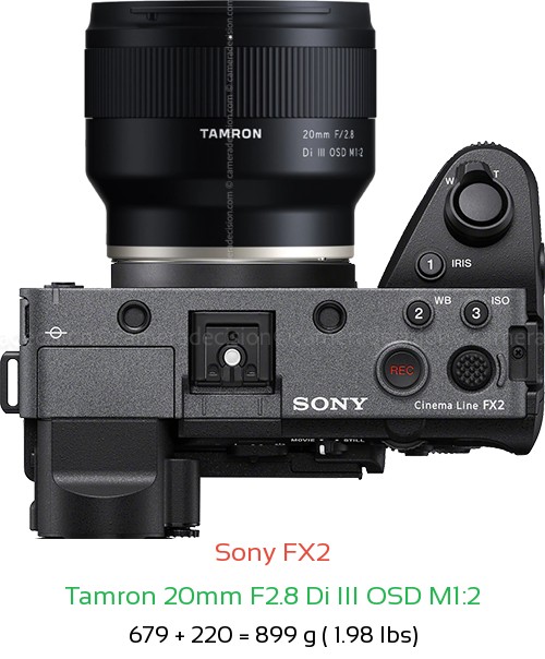Sony FX2 with Tamron 20mm F2.8 Di III OSD M1:2 Lens Size