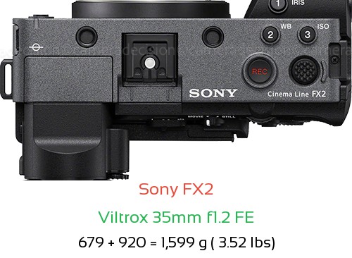 Sony FX2 with Viltrox 35mm f1.2 FE Lens Size