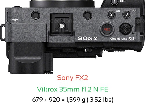 Sony FX2 with Viltrox 35mm f1.2 N FE Lens Size