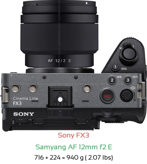 Sony FX3 with Samyang AF 12mm f2 E Lens Size