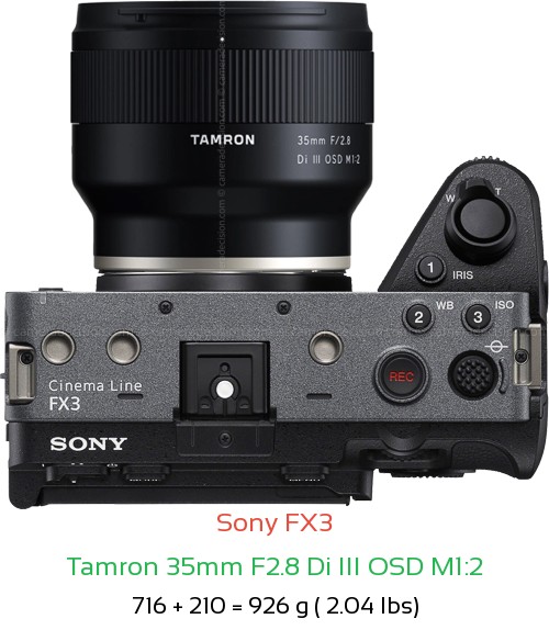 Sony FX3 with Tamron 35mm F2.8 Di III OSD M1:2 Lens Size
