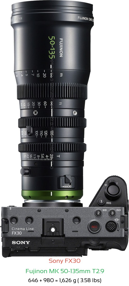 Sony FX30 with Fujinon MK 50-135mm T2.9 Lens Size