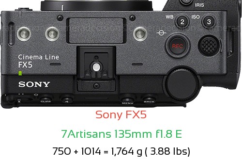 Sony FX5 with 7Artisans 135mm f1.8 E Lens Size