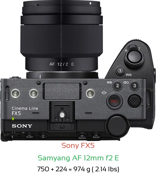 Sony FX5 with Samyang AF 12mm f2 E Lens Size