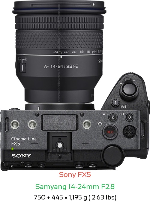 Sony FX5 with Samyang 14-24mm F2.8 Lens Size