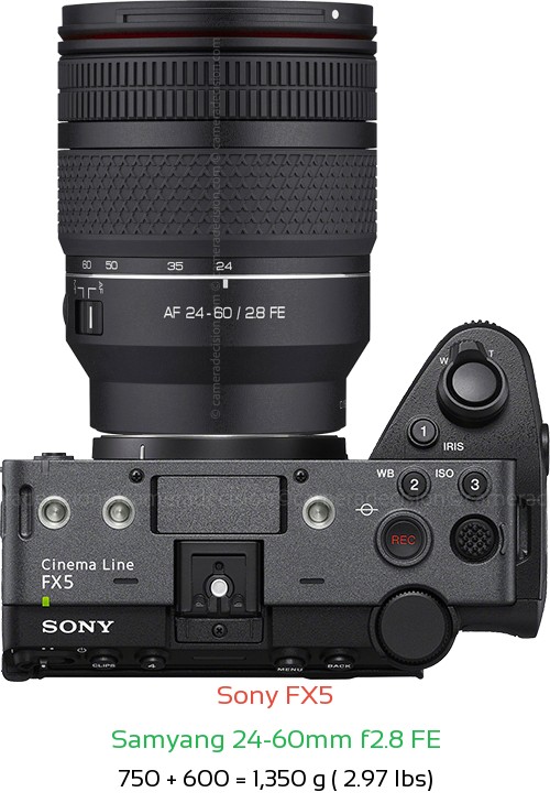 Sony FX5 with Samyang 24-60mm f2.8 FE Lens Size